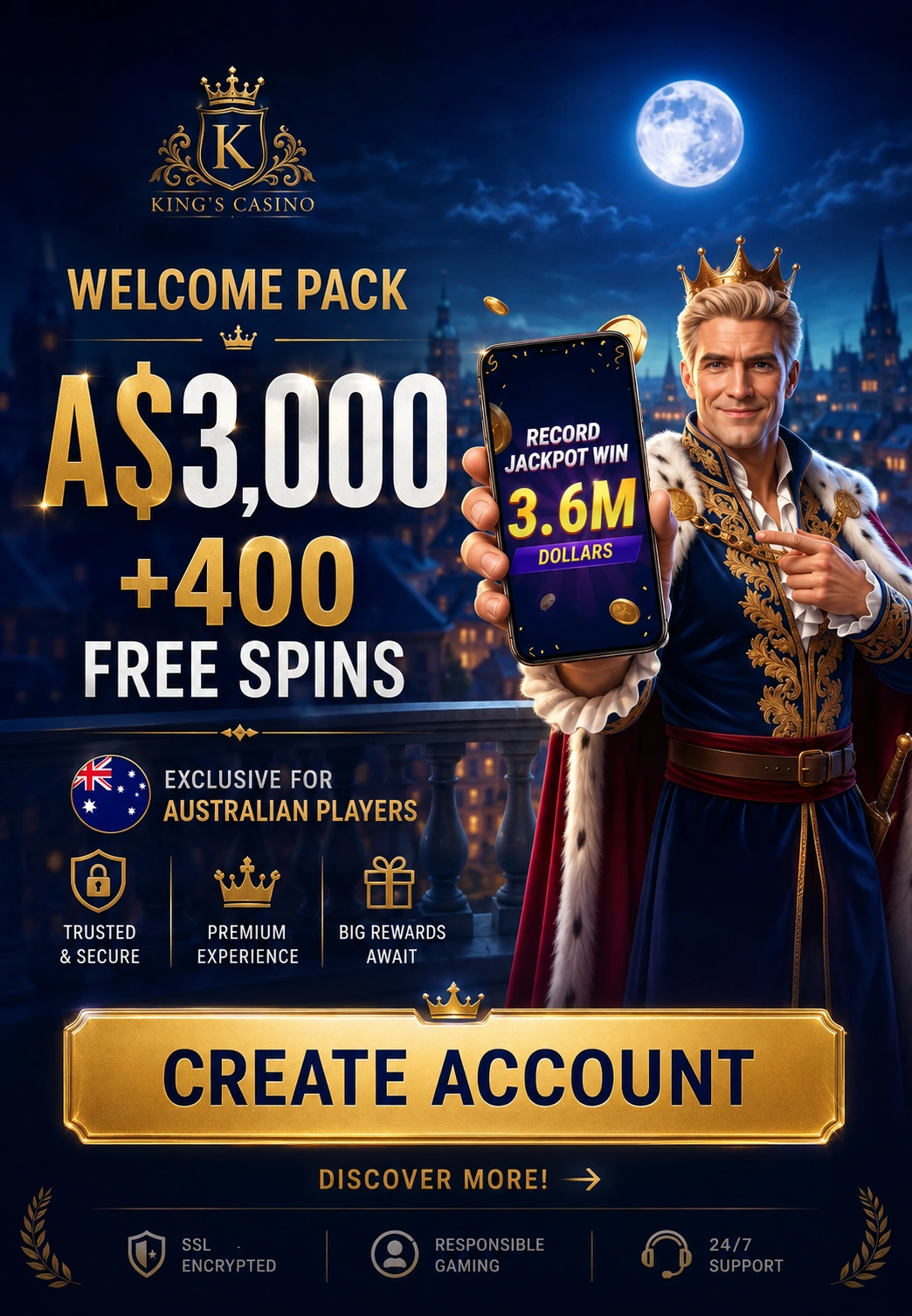 King Billy Casino affiliate landing preview